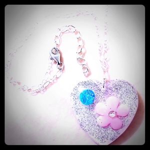 Handmade 14" Child Size Resin Charm Heart Necklace